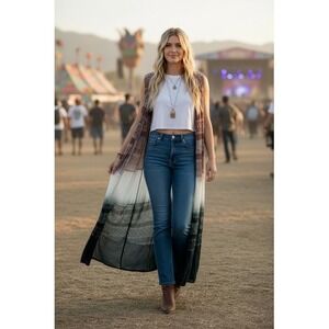 Sundance Ombre Knit Duster Vest Large Boho Hippie Festival‎ Beach
